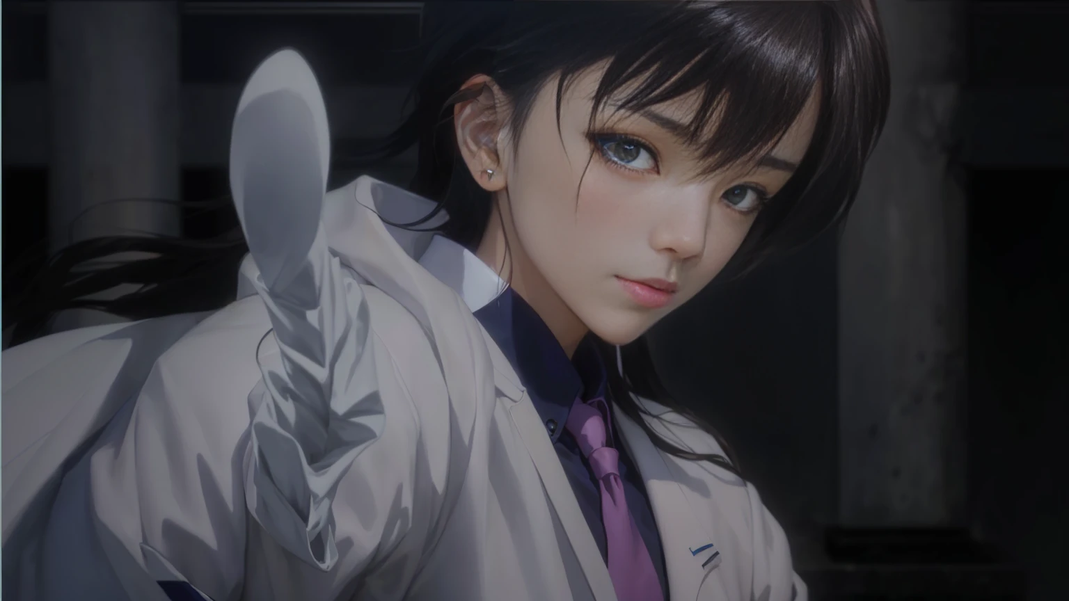 masterpiece, Highest quality, (Highly detailed CG Unity 8k wallpaper), (Highest quality), (Best illustrations), (Best Shadow), Absurd, Realistic lighting, (abyss), Beautiful sparkle, Anime character with long hair and blue eyes in a white coat, Makoto Shinkai and ArtGerm, makoto kano, makoto shinka, Makoto Shinkai ( Apex Legends ), Makoto Shinkai. Digital Rendering, Junji、4K, Close-up of Rei Iwakura, Smooth anime CG art, Makoto Oil Painting