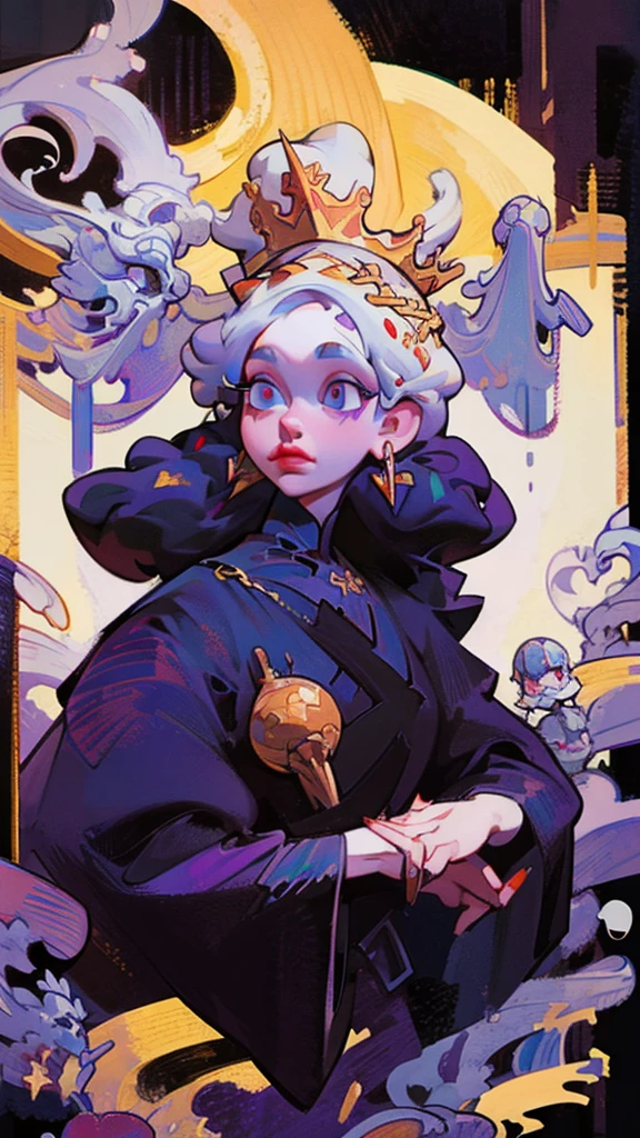 Beautiful albino woman with detailed braided medieval hairstyle (white hair), wearing detailed medieval gown (red and black colours), with gold accessories and gold tiara, medieval queen, medieval woman,queen,game of thrones style,daenerys targaryen style, high quality, very detailed,hd quality, masterpiece,(purple eye colour)