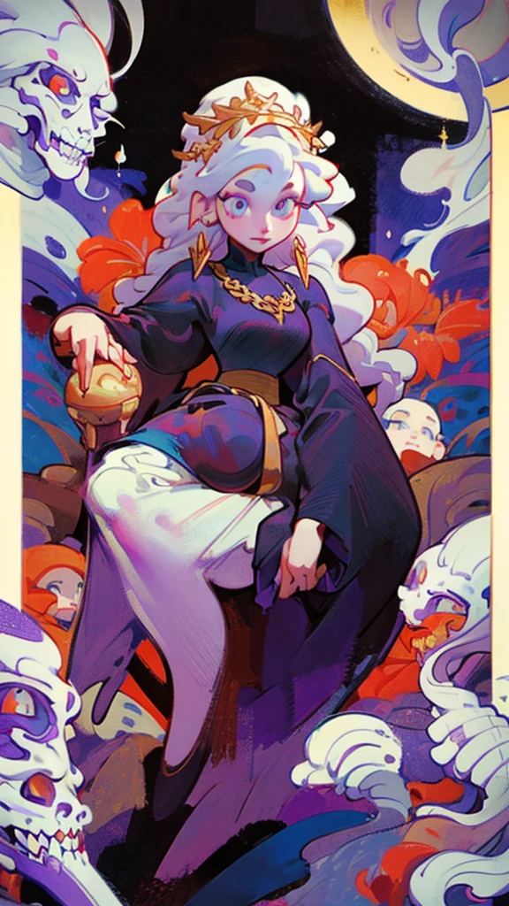 Beautiful albino woman with detailed braided medieval hairstyle (white hair), wearing detailed medieval gown (red and black colours), with gold accessories and gold tiara, medieval queen, medieval woman,queen,game of thrones style,daenerys targaryen style, high quality, very detailed,hd quality, masterpiece,(purple eye colour)