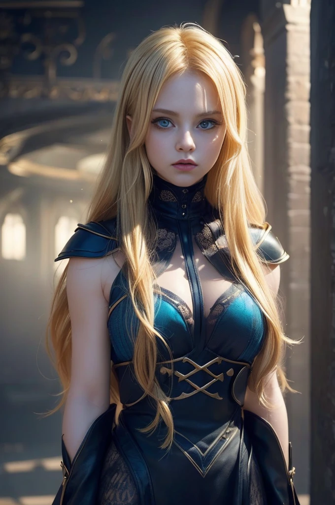 (extremely detailed CG unity 8k wallpaper,masterpiece, best quality, ultra-detailed),(best illumination, best shadow, an extremely delicate and beautiful),floating,high saturation,blonde hair+blue eyes:1.2,gloomy gothic scenery, long hair, gaze into the distance. (A beautiful girl with long blonde hair and blue eyes sparkling gothic lighting)