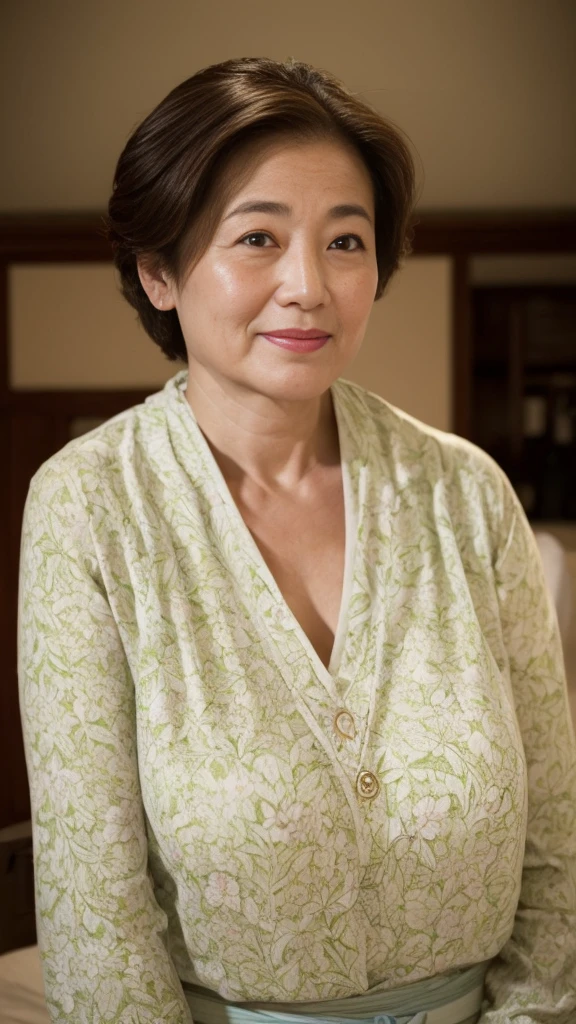 Kawase Hasui, Mature Woman, Our eyes met, Japanese painting gravure, senior citizen, Draw lips correctly, Red lipstick, No discomfort, 120 years old, K, Highest quality, Very detailed, Realistic, Very detailed肌, (Japanese), alone, Large Breasts, Neighborhood Wife, Glamour, sexy, Chromo White Skin, Staring straight ahead,