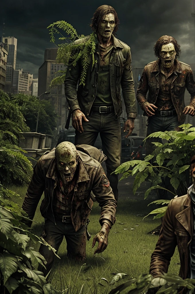 Zombies in the city, Apocalypse, zombie virus, against plants,