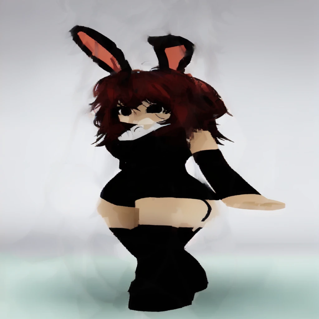 Cartoon of a woman with bunny ears and a black dress., Anime VTuber Full Body Model, anime style 3d, render of a cute anime girl , anime girl con un vestido negro, black thigh socks, black eyes , dark red hair, short anime hair, anime girl , by :5 sexy: 7,