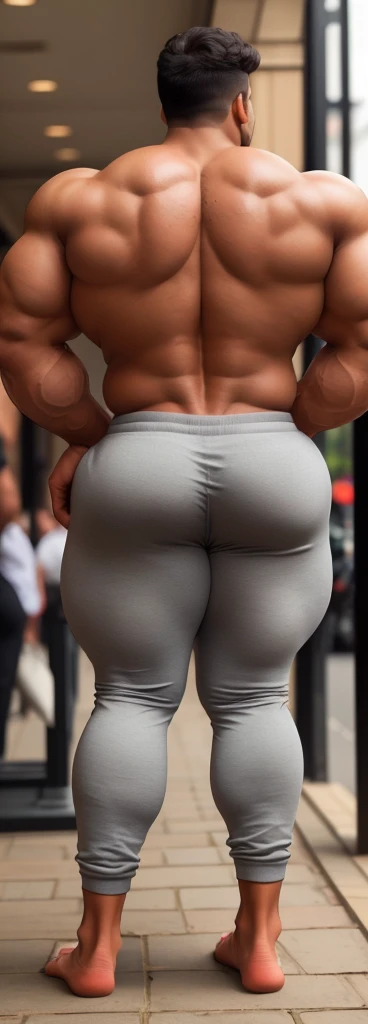 4 meter tall slightly overweight indian men. 20 years old. Childish Young hairless fresh face. In london with friend. Very sexy Posing for camera. Muscular. Wearing a henley and tight sweat pants. Big ass. Smooth body and face. Belly seen. Long long legs. View from the back.