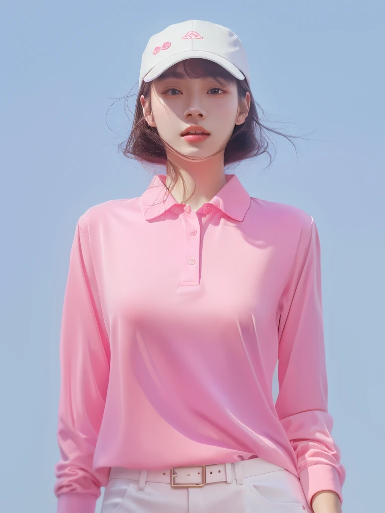 A woman wearing a pink shirt and a white hat, inspired by Yanjun Cheng, by Yanjun Cheng, yanjun chengt, real picture, Photographs, 8k