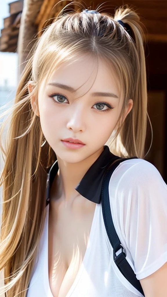 Sexy Big 、Sexy cute looks and cute 15 year old beautiful girl, beautiful and sexy face、A strong wind blows my hair in front of my face、With straight blonde hair、beautiful, Cute and sexy eyes hidden behind long bangs、Cute Lace Queen