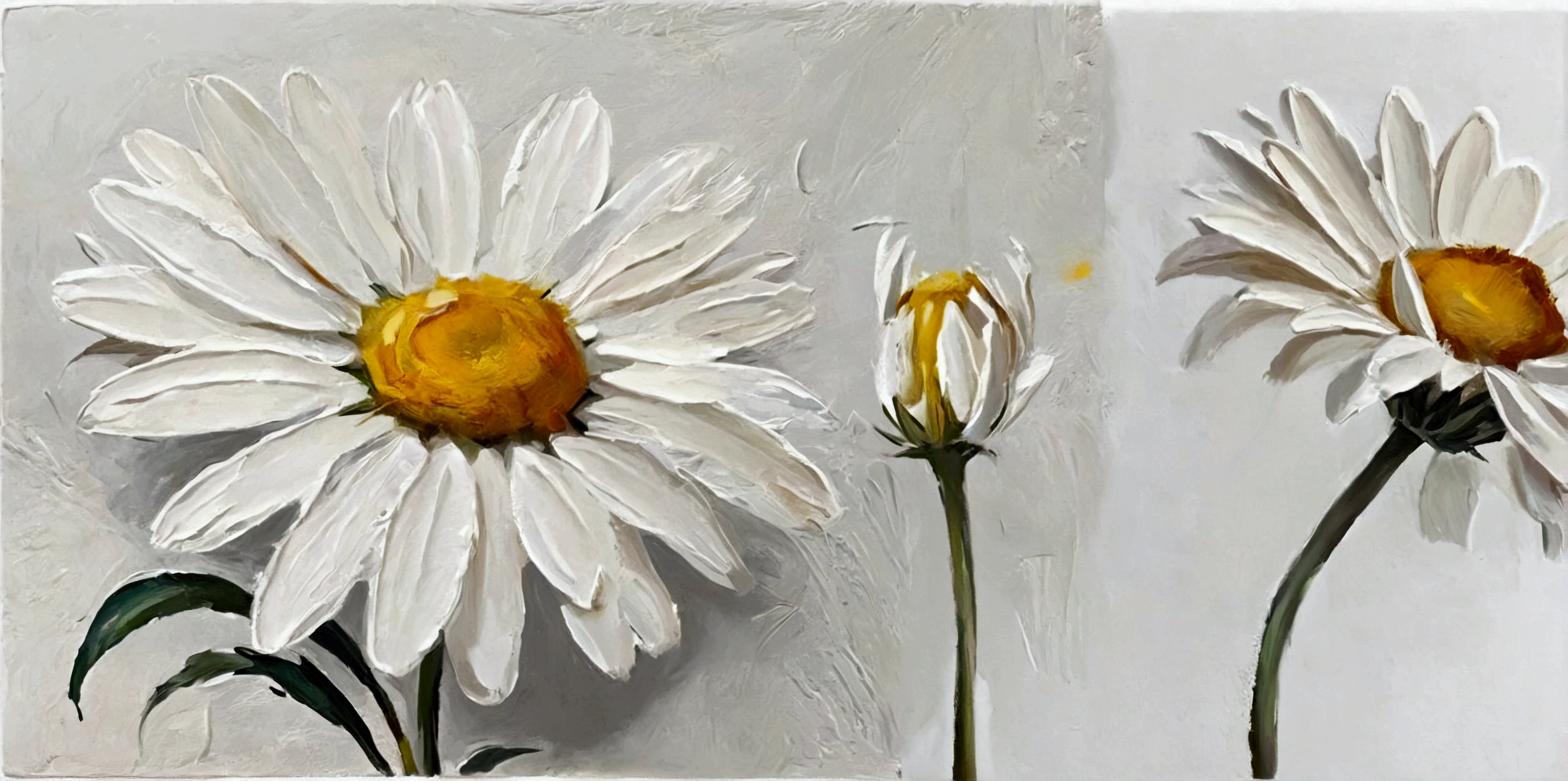 Daisy,color,Perfect proportion,vanilla,bright,White background,real,emotion,Thick textured paint,