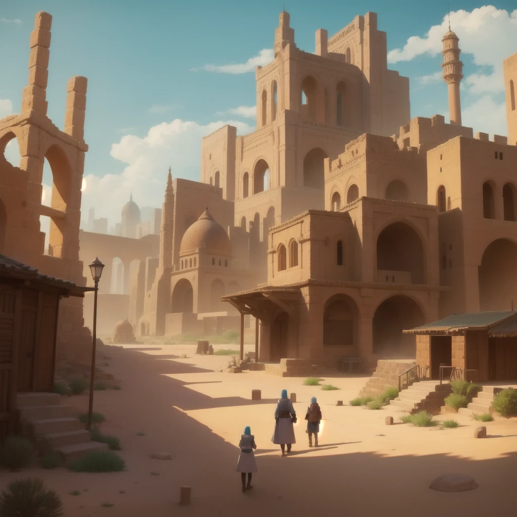 A city in the desert, Rustic, Ancient Middle Ages, anime.