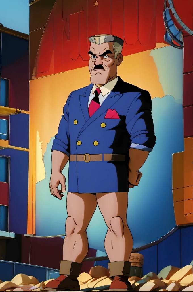 John Jonah Jameson, shirtless, grumpy, standing 