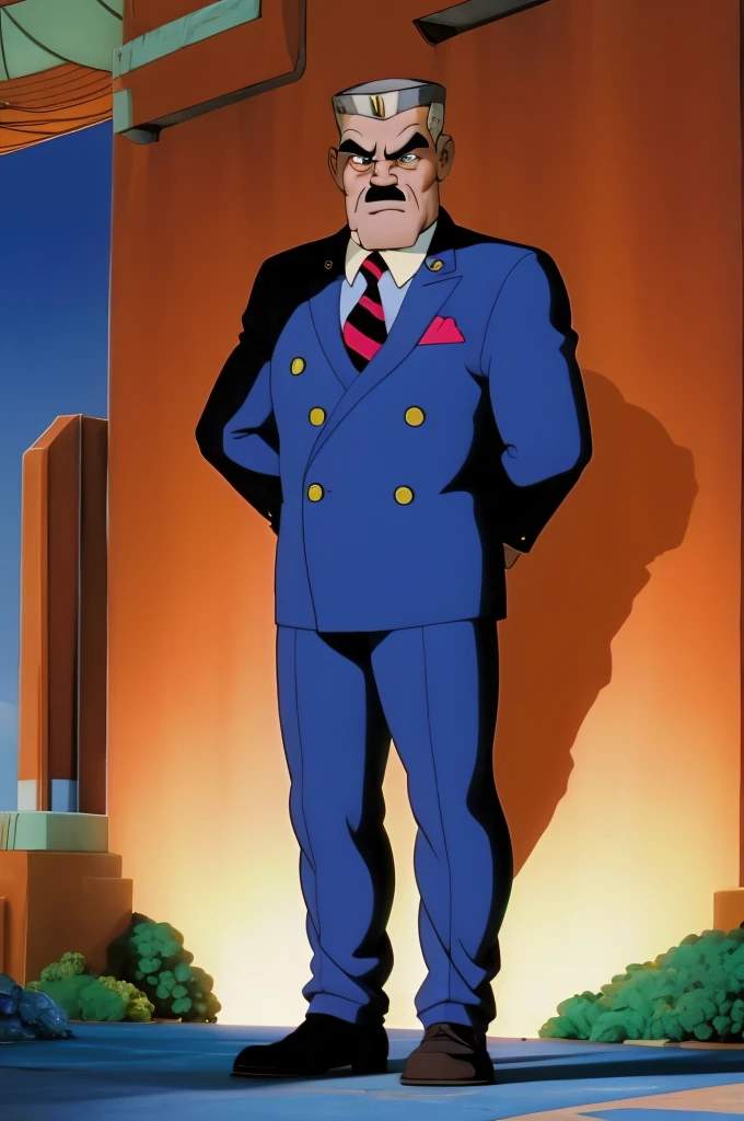 John Jonah Jameson, grumpy, standing, shirtless