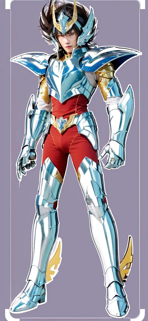 Ultra-high saturation, (tmasterpiece), full body photo, (best quality), (1 handsome man), starry sky background, Wearing shiny gold armor, armor type armor shows details of your muscles, showing the belt, showing the armor thigh protector, cool pose, Saint Seiya Armor, messy hair, high detail, Anime style, Cinematic lighting, Glitter, god light, Ray traching, filmgrain, hyper HD, skin texture, super detail, Anatomically correct, High resolution, Saturation ultra-high, High contrast, High-shiny green armor, Smooth skin, Serious expression 