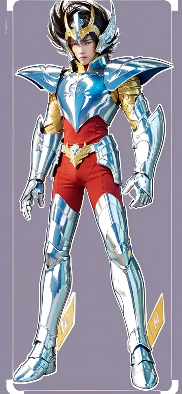 Ultra-high saturation, (tmasterpiece), full body photo, (best quality), (1 handsome man), starry sky background, Wearing shiny gold armor, armor type armor shows details of your muscles, showing the belt, showing the armor thigh protector, cool pose, Saint Seiya Armor, messy hair, high detail, Anime style, Cinematic lighting, Glitter, god light, Ray traching, filmgrain, hyper HD, skin texture, super detail, Anatomically correct, High resolution, Saturation ultra-high, High contrast, High-shiny green armor, Smooth skin, Serious expression 