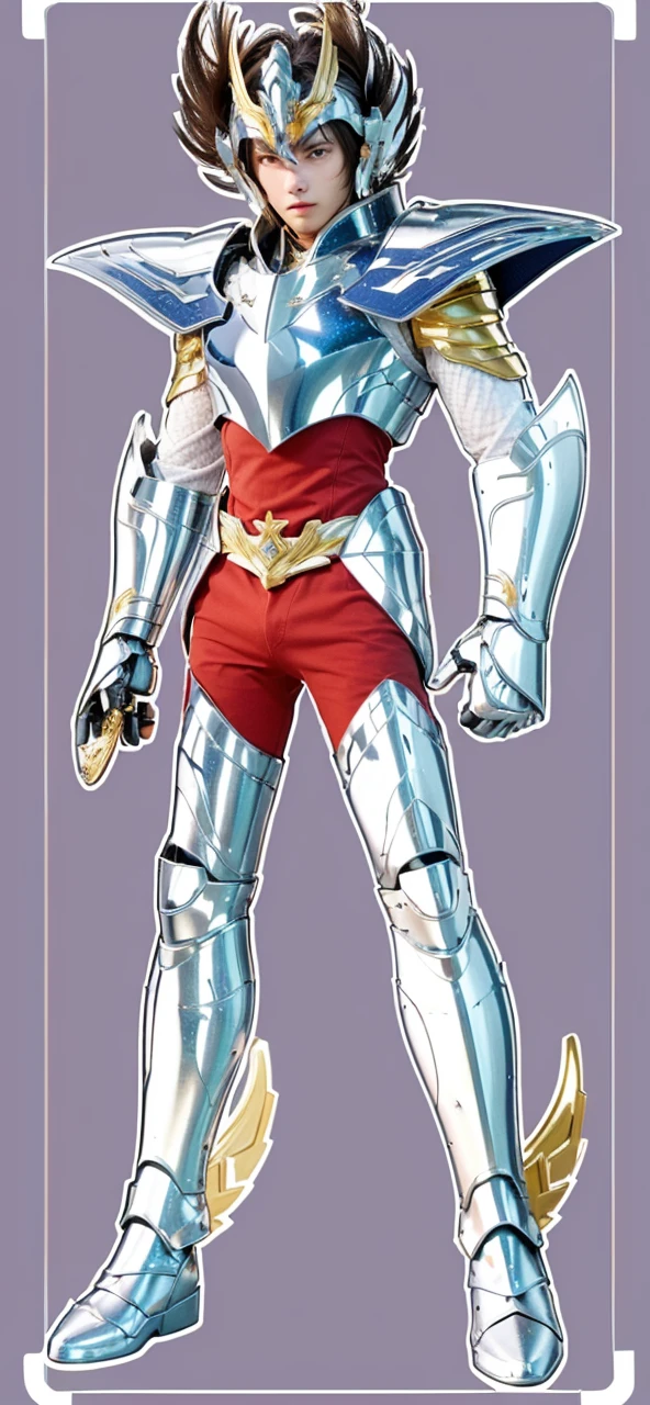 Ultra-high saturation, (tmasterpiece), full body photo, (best quality), (1 handsome man), starry sky background, Wearing shiny gold armor, armor type armor shows details of your muscles, showing the belt, showing the armor thigh protector, cool pose, Saint Seiya Armor, messy hair, high detail, Anime style, Cinematic lighting, Glitter, god light, Ray traching, filmgrain, hyper HD, skin texture, super detail, Anatomically correct, High resolution, Saturation ultra-high, High contrast, High-shiny green armor, Smooth skin, Serious expression