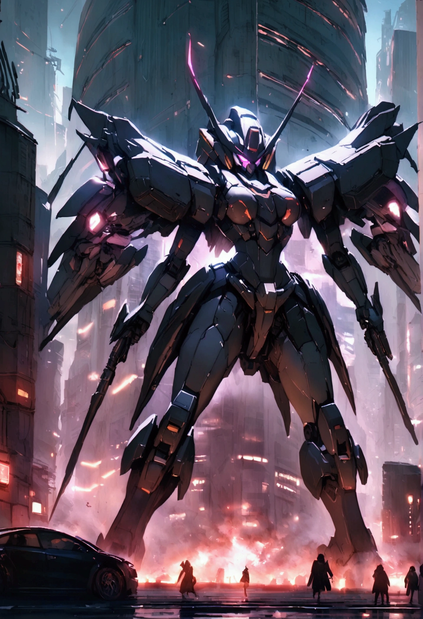 Cyberpunk Building，fight，Mecha Beauty，panoramic