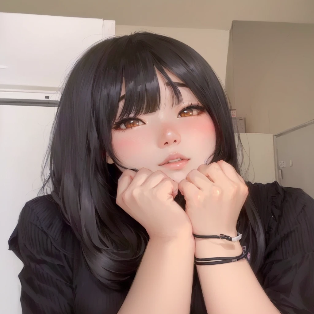 arafed woman with long black hair and a black shirt, Chiho, shikamimi, sui ishida with black hair, harumi, girl cute-fine-face, Yoshitomo Nara, sakimi chan, shiori teshirogi, 🤤 girl portrait, sakimichan, she has black hair with bangs
