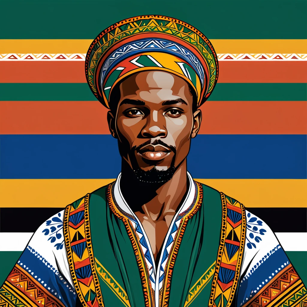 man in south african folk outfit, vector graphics, strong contours
