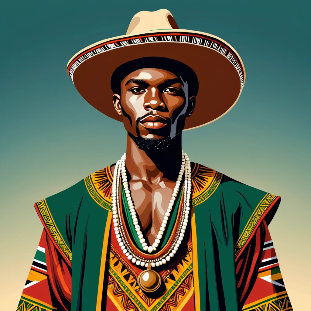 man in south african folk outfit, vector graphics, strong contours