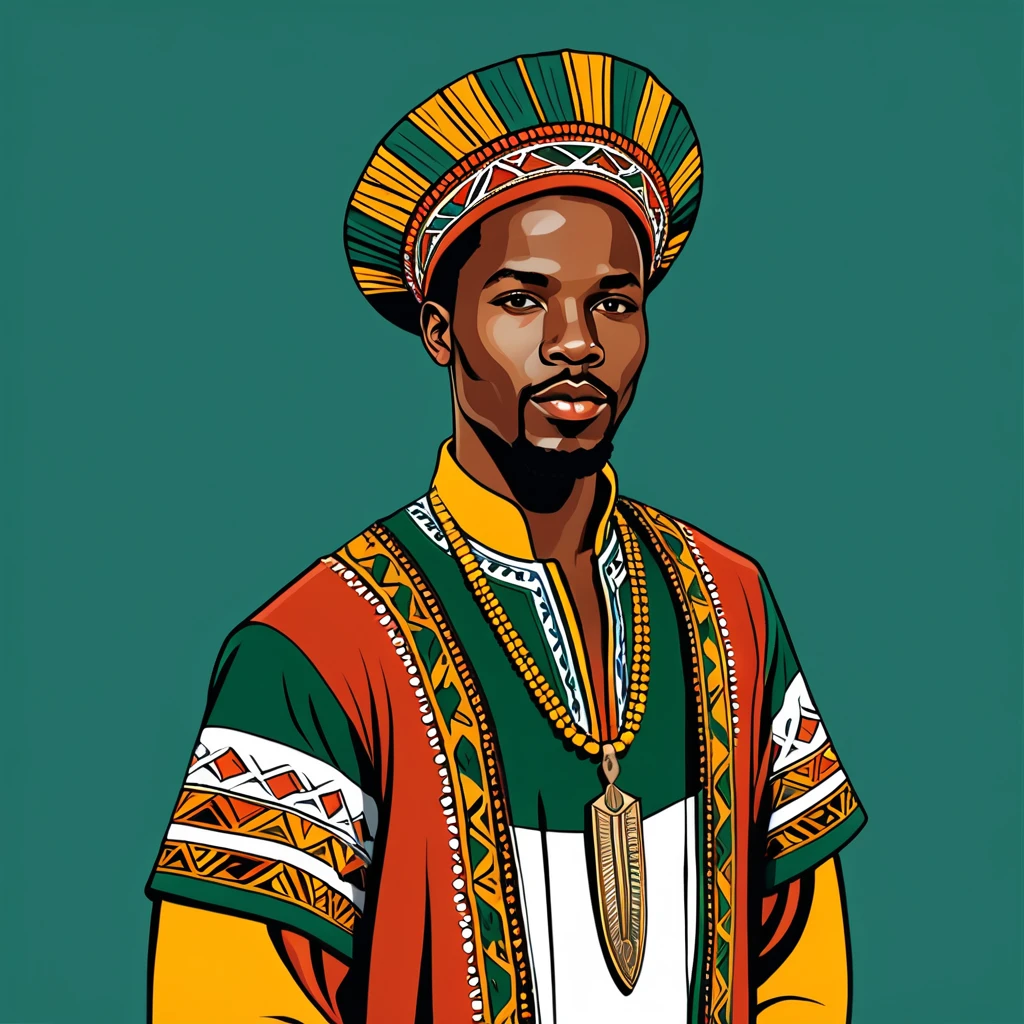 man in south african folk outfit, vector graphics, strong contours