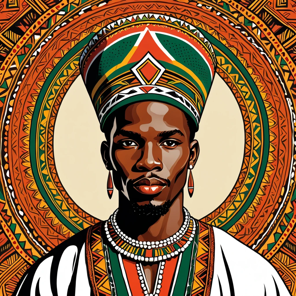 man in south african folk outfit, vector graphics, strong contours