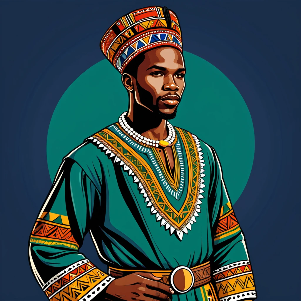 man in south african folk outfit, vector graphics, strong contours