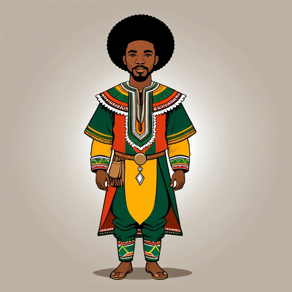 man in south african folk outfit, vector graphics, strong contours