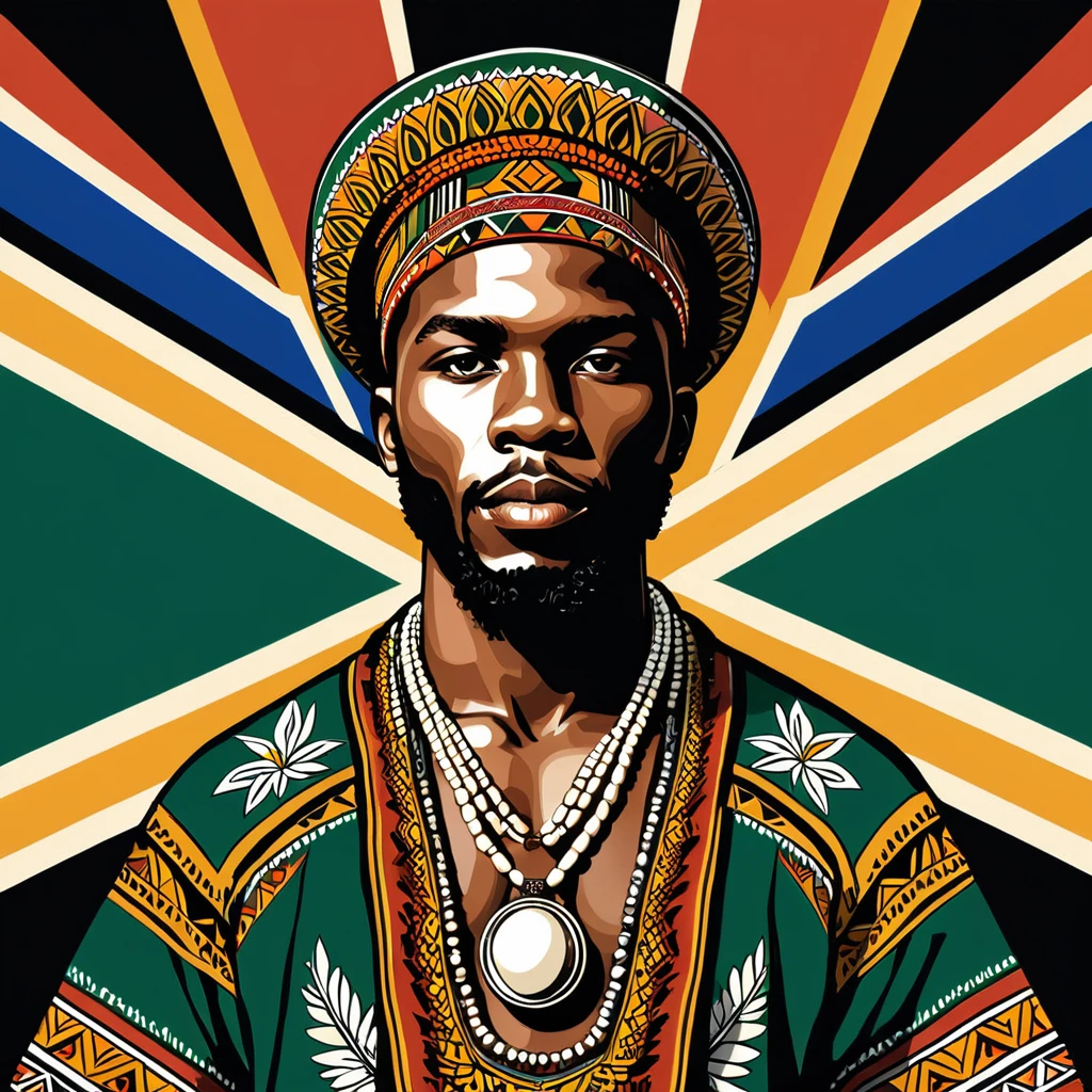 man in south african folk outfit, vector graphics, strong contours