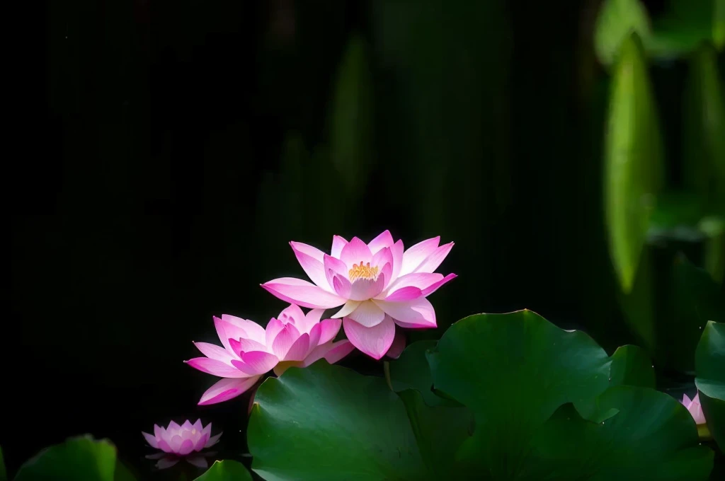a close up of a Pink flowers with green leaves in the background, lotus flowers, lotuses, lotus petals, lotus, lotus flower, standing gracefully upon a lotus, pink lotus queen, lotus pond, sitting on a lotus flower, lotus flowers on the water, Water Lily, Ghost Festival, Pink petals, Water Lily, Pink flowers