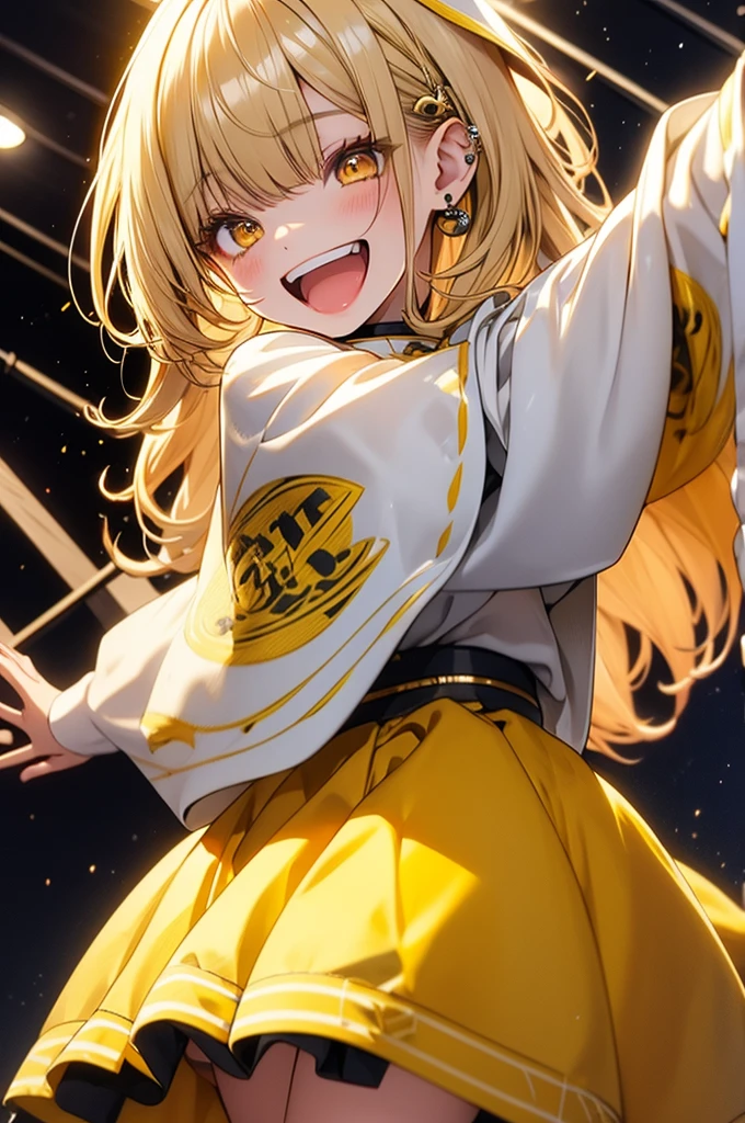 Blonde、Yellow Eyes、Bob Hair、Idol、Fluffy skirt、dance、smile