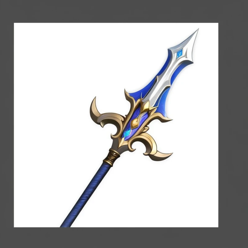 一把带有蓝白图案的sword, intricate fantasy spear, 逼真的长spear, POLEARM sword, Scepter, Fantasy weapons, spear, POLEARM, medievil spear, longspear, halberd, sword, Magic Fishing Rod Weapon, 魔法sword, Fantasy RPG Weapon Art, Role Playing Game Items, Magic Wand, 幻想sword