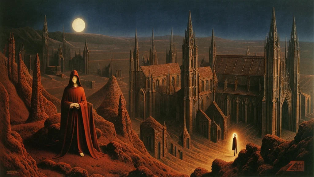 Zdzislaw Beksinski ,album cover, romantic, Surrealism, of the future ,devil, Fiber, Wizard, view,hell,cathedral,