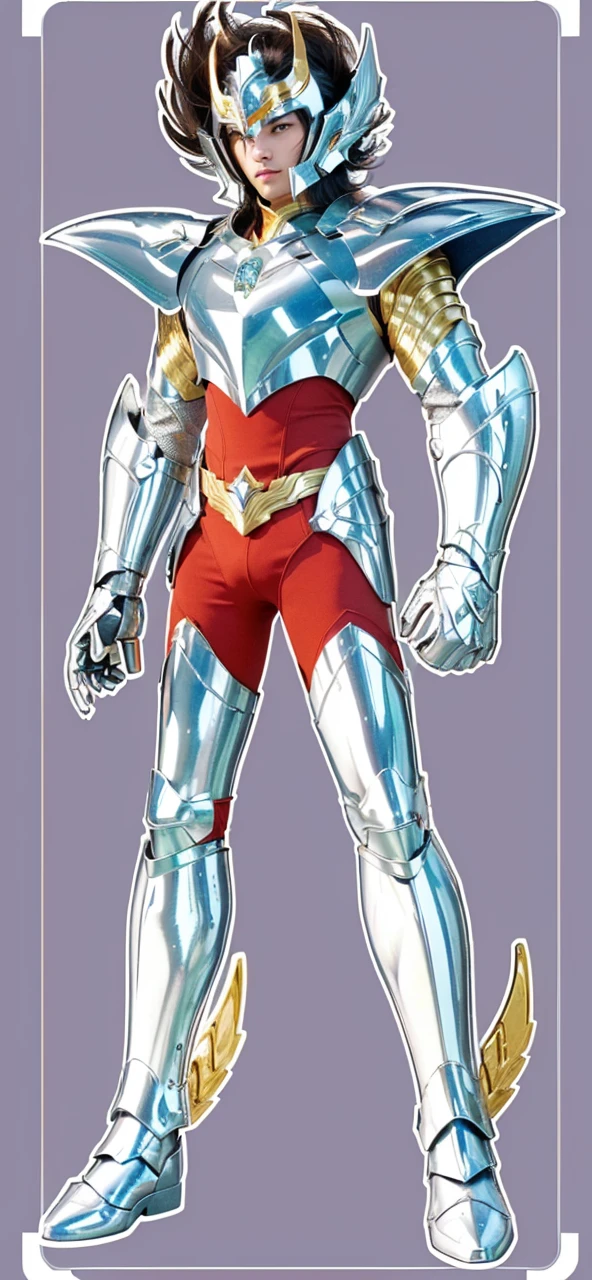 Ultra-high saturation, (tmasterpiece), full body photo, (best quality), (1 handsome man), starry sky background, Wearing shiny gold armor, armor type armor shows details of your muscles, showing the belt, showing the armor thigh protector, cool pose, Saint Seiya Armor, messy hair, high detail, Anime style, Cinematic lighting, Glitter, god light, Ray traching, filmgrain, hyper HD, skin texture, super detail, Anatomically correct, High resolution, Saturation ultra-high, High contrast, High-shiny green armor, Smooth skin, Serious expression, messy hair