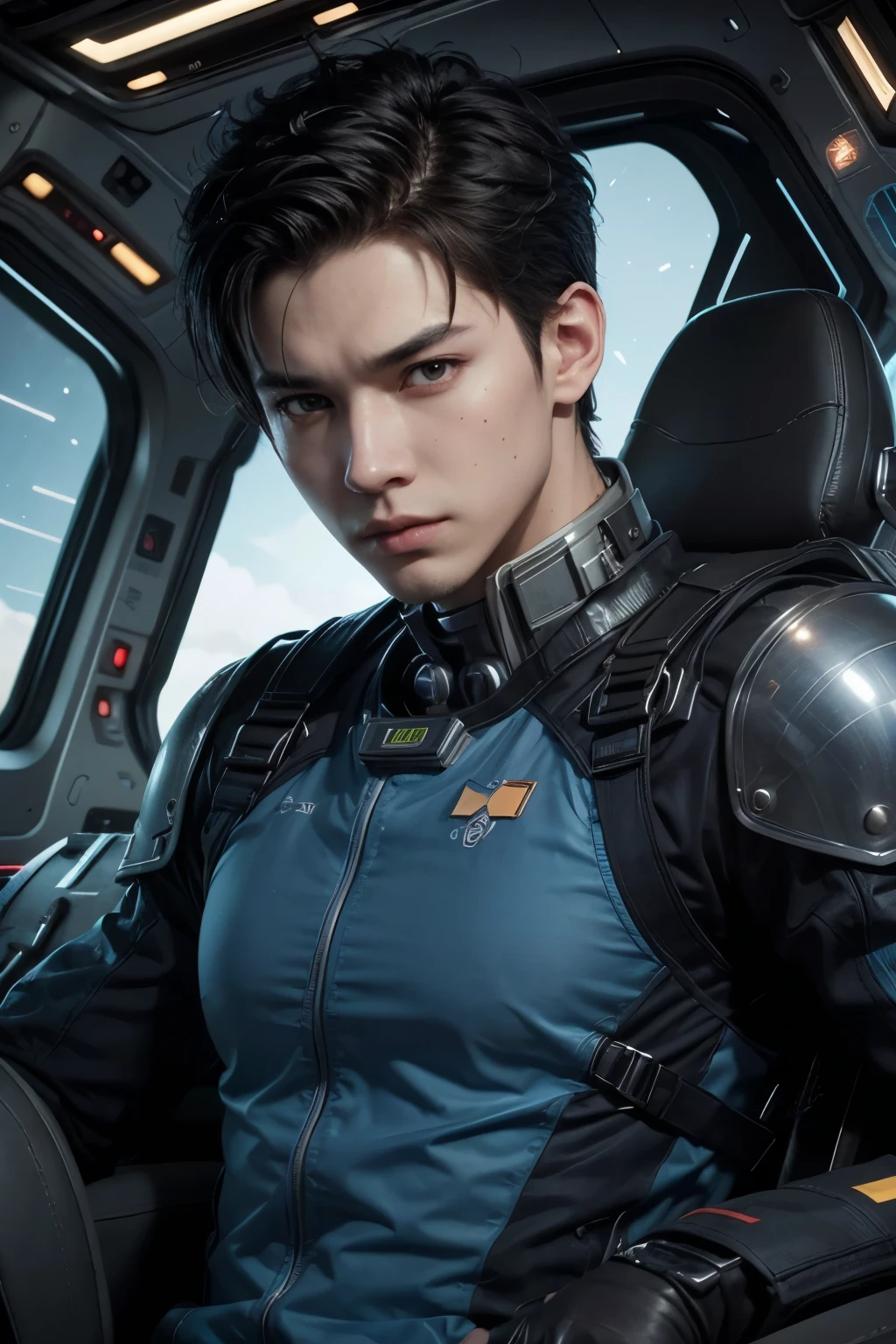 a close up of a person in a spaceship with a camera, makoto shinkai ( apex legends ), jett from valorant, official character illustration, official character art, character art closeup, futuristic starship crew member, ross tran and bayard wu, official art, official fanart, clothed in sci-fi military armor, artgerm jsc, ross tran!!!