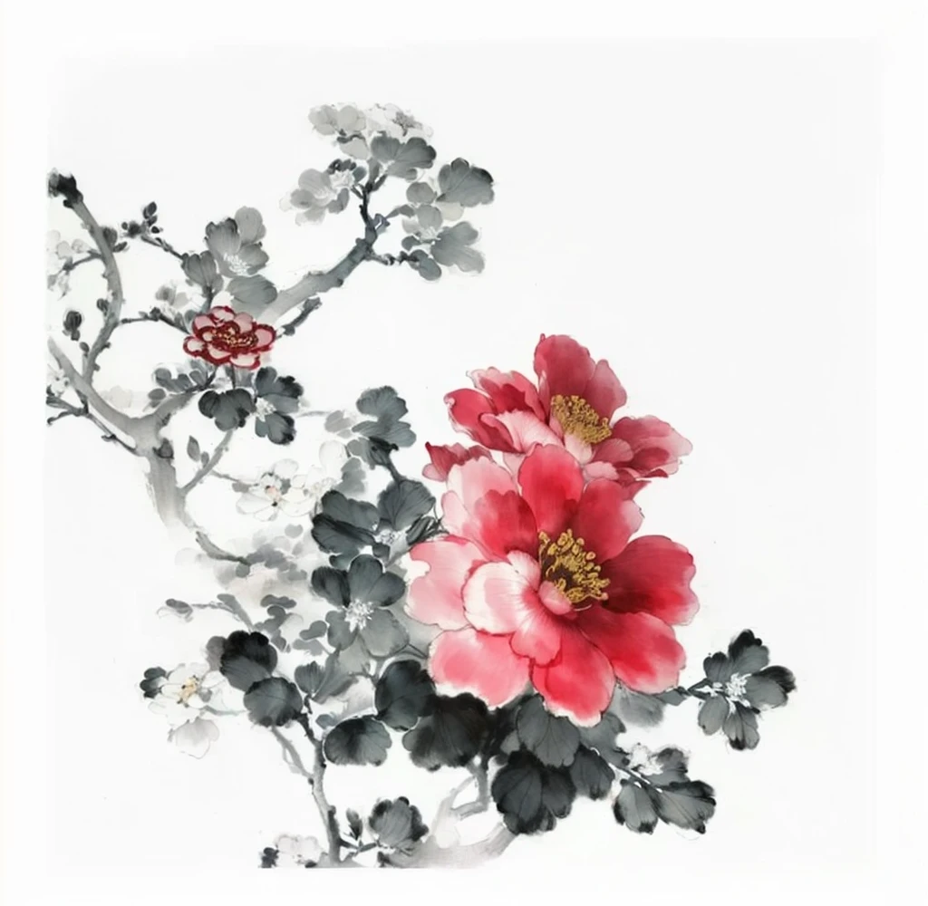 Close up of flower painting on white background, Chinese painting style, traditional chinese Ink Painting, chinese Ink Painting, traditional Chinese painting, Chinese style, Chinese watercolor style, Chinese painting, 中国Ink Painting, Ink Painting ) ) ) ), Traditional Chinese Watercolor, by Li Zai, Traditional Chinese Art, author：Ju Lian, Chinese Watercolor Painting