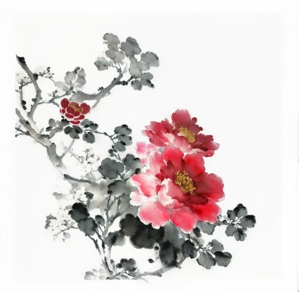 Close up of flower painting on white background, Chinese painting style, traditional chinese Ink Painting, chinese Ink Painting, traditional Chinese painting, Chinese style, Chinese watercolor style, Chinese painting, 中国Ink Painting, Ink Painting ) ) ) ), Traditional Chinese Watercolor, by Li Zai, Traditional Chinese Art, author：Ju Lian, Chinese Watercolor Painting