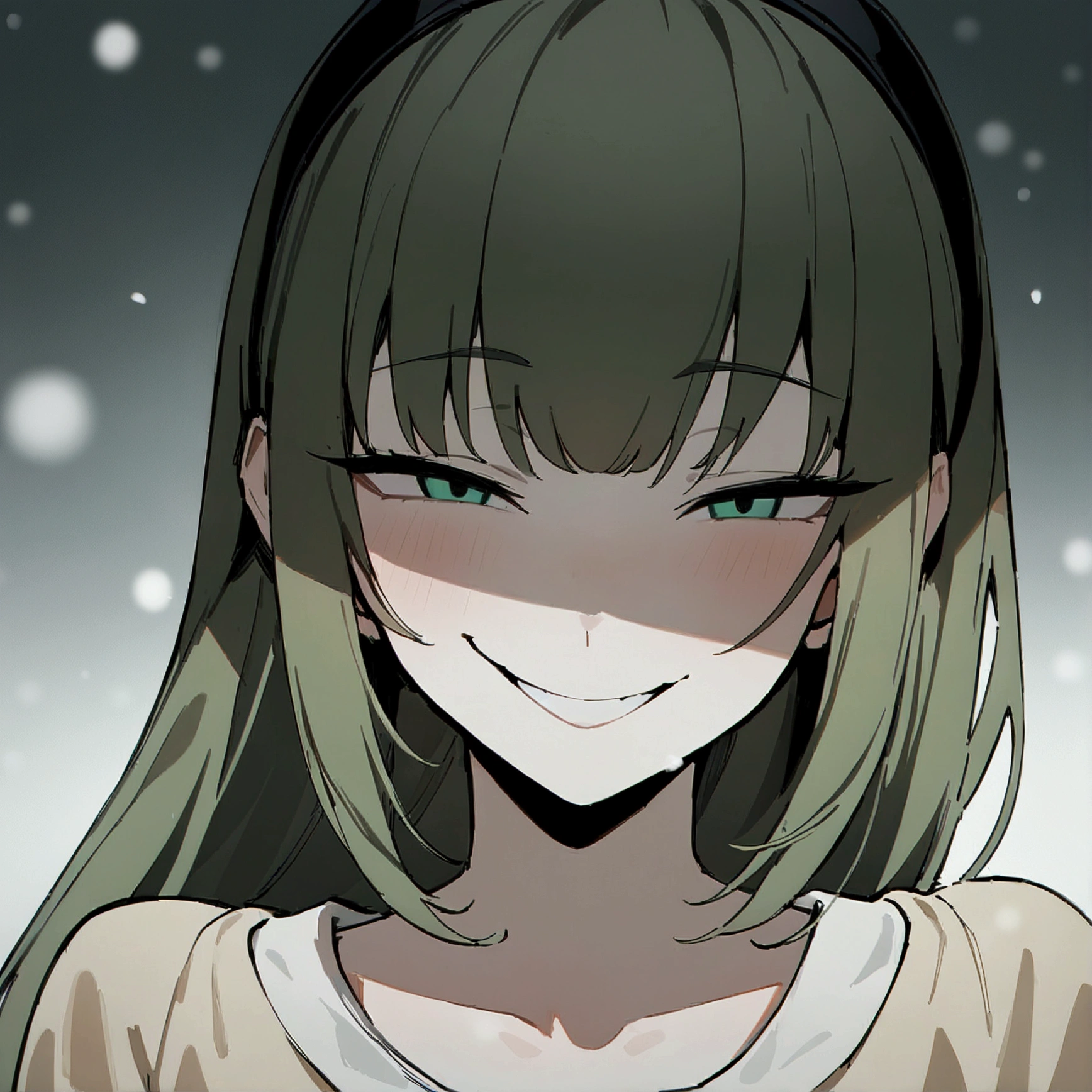 (masterpiece:1.2, Highest quality),(snow white:1.3), 1 female, whole body, casual, Wide green, Minimal makeup, pale,Natural materials, Close-up face, (Wicked Smile:1.3), Bright Eyes、Round pupils,8K high resolution, Fine Lines, ((whole body))