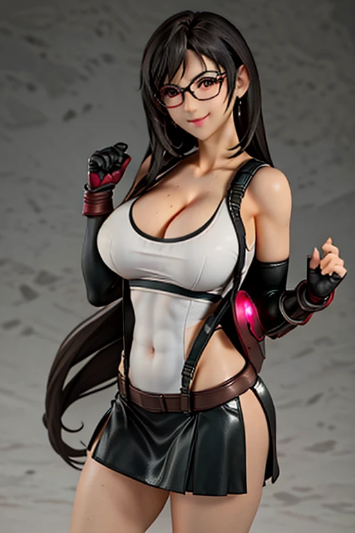 figure of a big breas Tifa, sweaty cleavage, sexy dress, glasses, smile