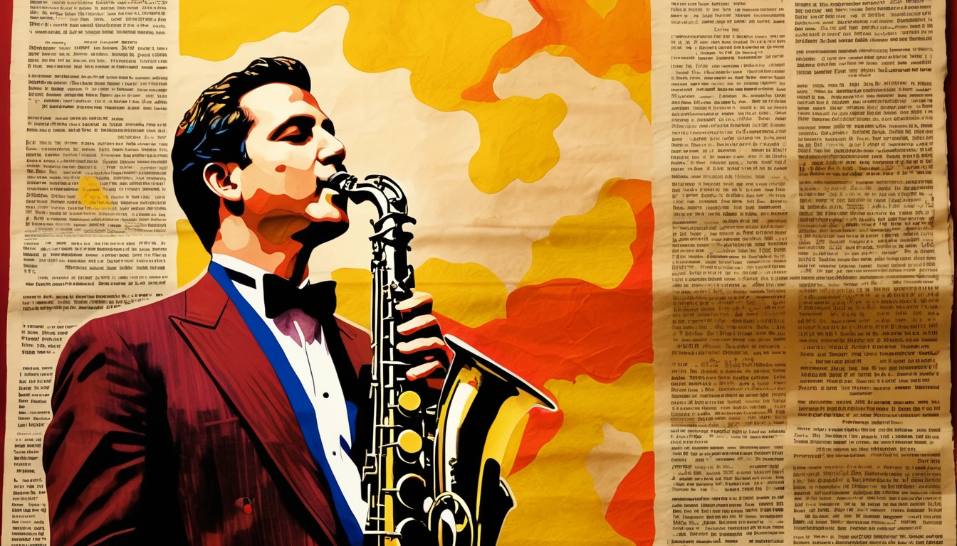 (Ink on newspaper in the style of Louis Jober:1.5), Tenor saxophone player、Naples, Vesuvius, Imagine an artistic movement in which portraits vividly express the inner thoughts and feelings of their subjects.。, Changing patterns of color and light
