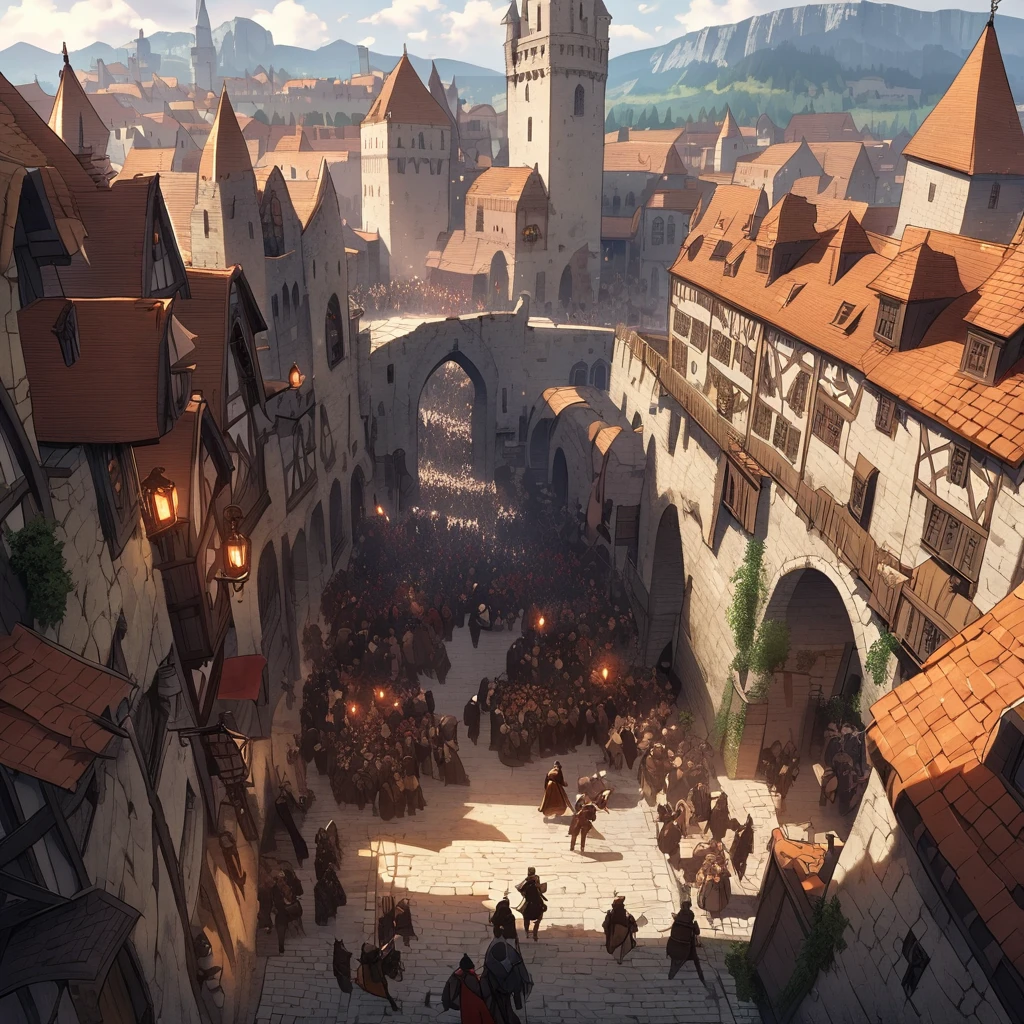Medieval Fantasy Setting, Medieval city, Thief Humanity Mediterranean、A lot of people