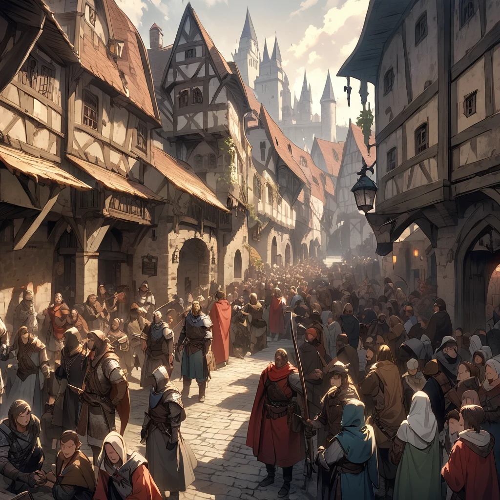 Medieval Fantasy Setting, Medieval city, Thief Humanity Mediterranean、A lot of people