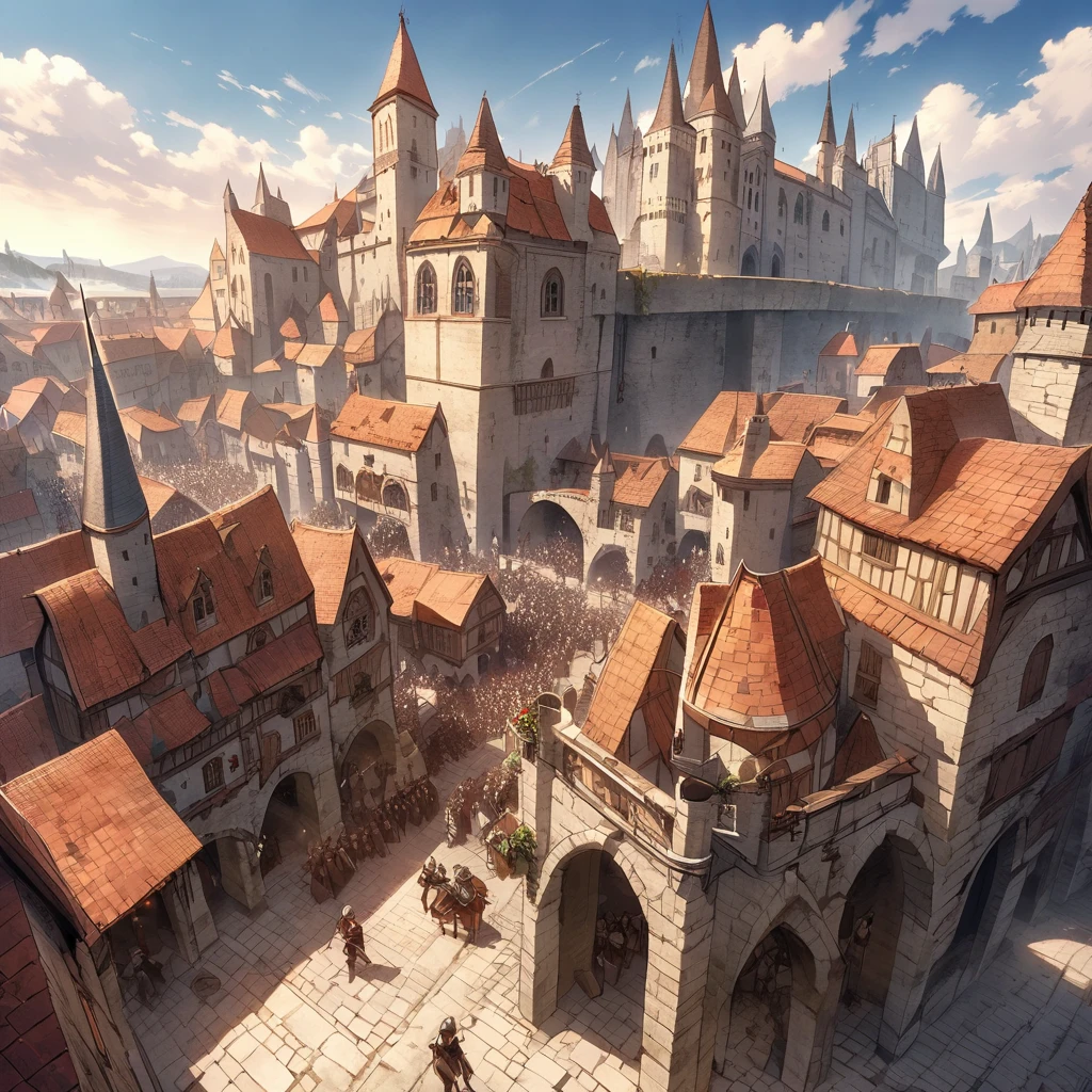 Medieval Fantasy Setting, Medieval city, Thief Humanity Mediterranean、A lot of people