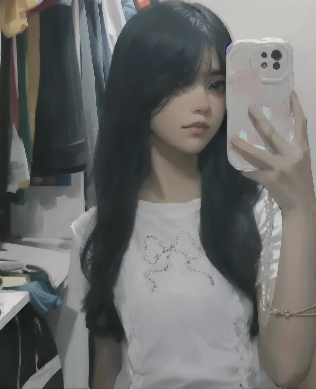 masterpiece, best quality, ultra-detailed, illustration, portrait, 1girl, black_hair, pink eyes, long hair, ,
