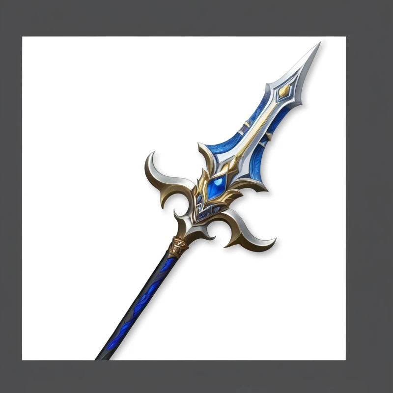 一把带有蓝白图案的sword, intricate fantasy spear, 逼真的长spear, POLEARM sword, Scepter, Fantasy weapons, spear, POLEARM, medievil spear, longspear, halberd, sword, Magic Fishing Rod Weapon, 魔法sword, Fantasy RPG Weapon Art, Role Playing Game Items, Magic Wand, 幻想sword