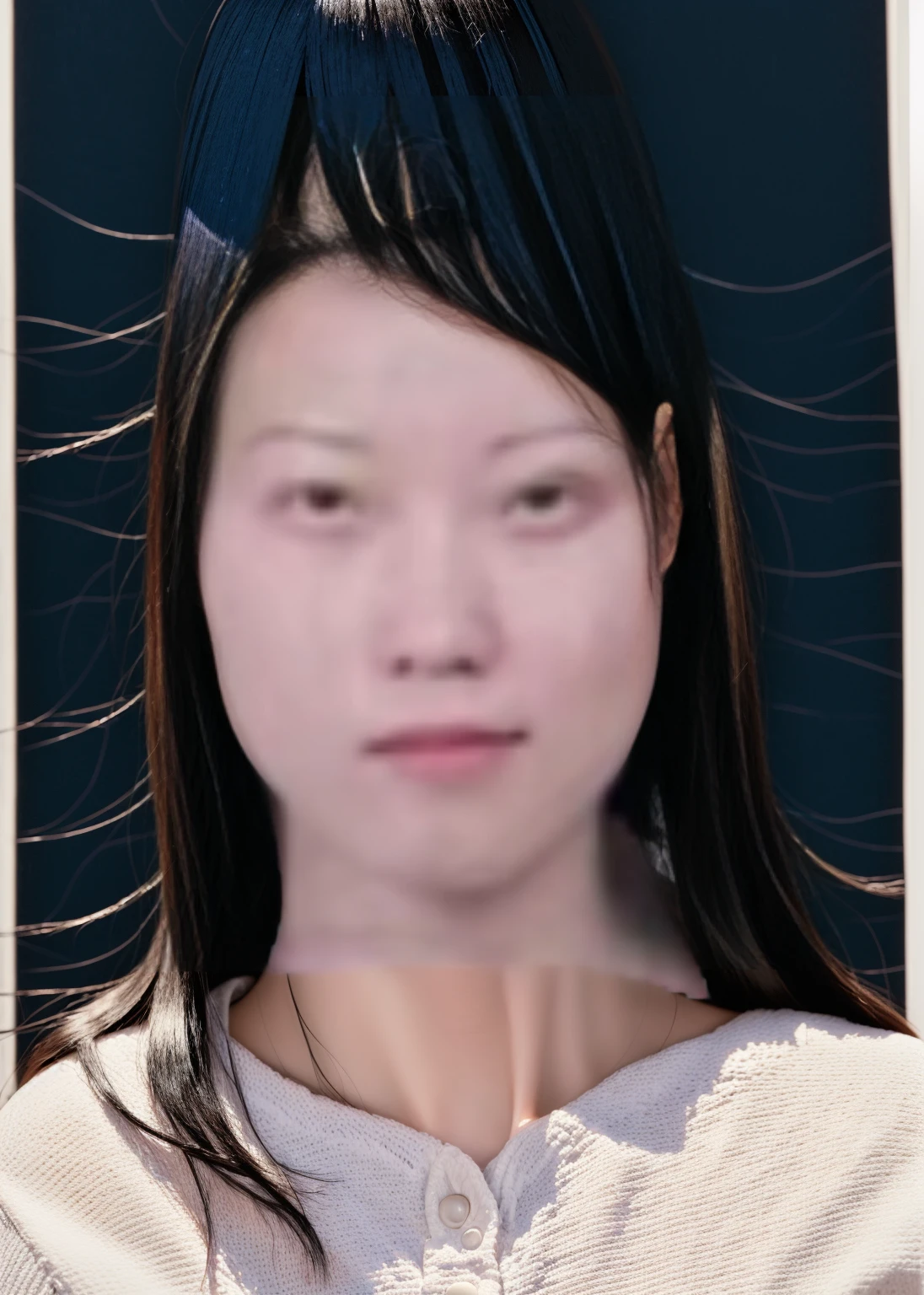 The most beautiful ID photo，Black long straight，Blue background