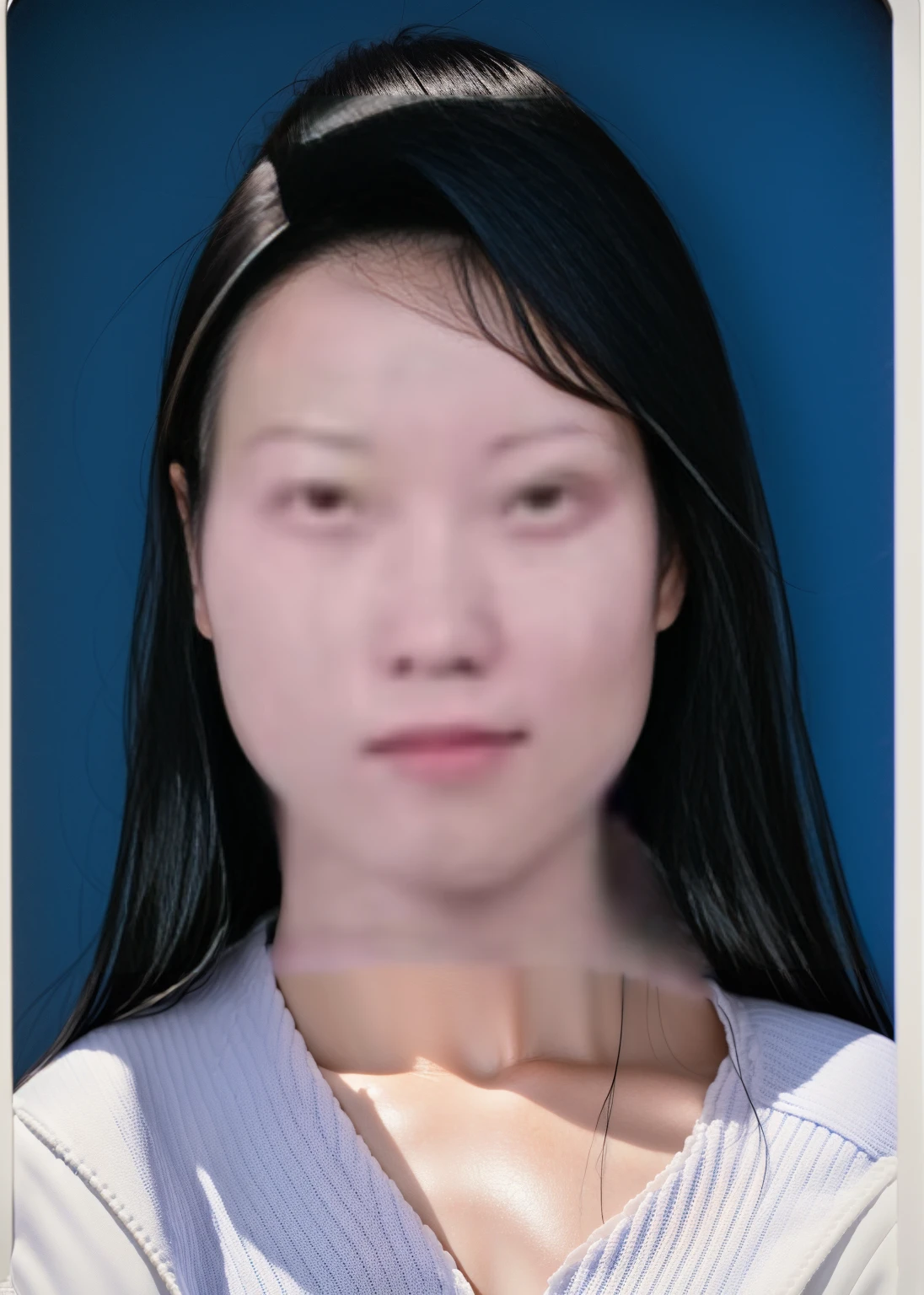 The most beautiful ID photo，Black long straight，Blue background