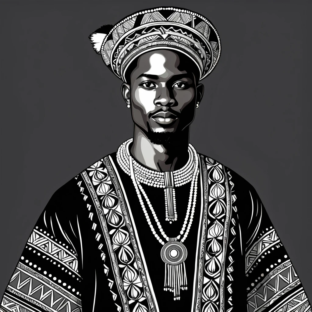man in tanzanian folk outfit, vector graphics, strong contours
