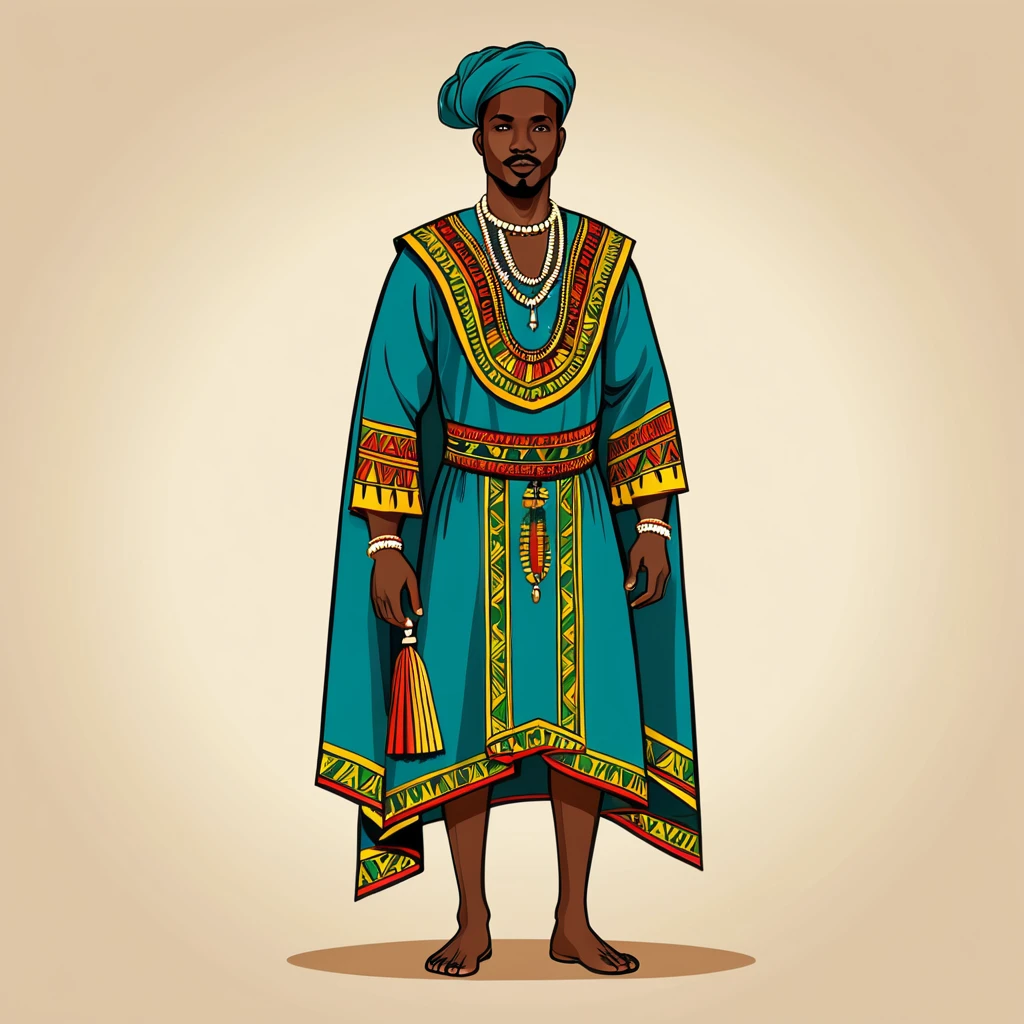 man in tanzanian folk outfit, vector graphics, strong contours