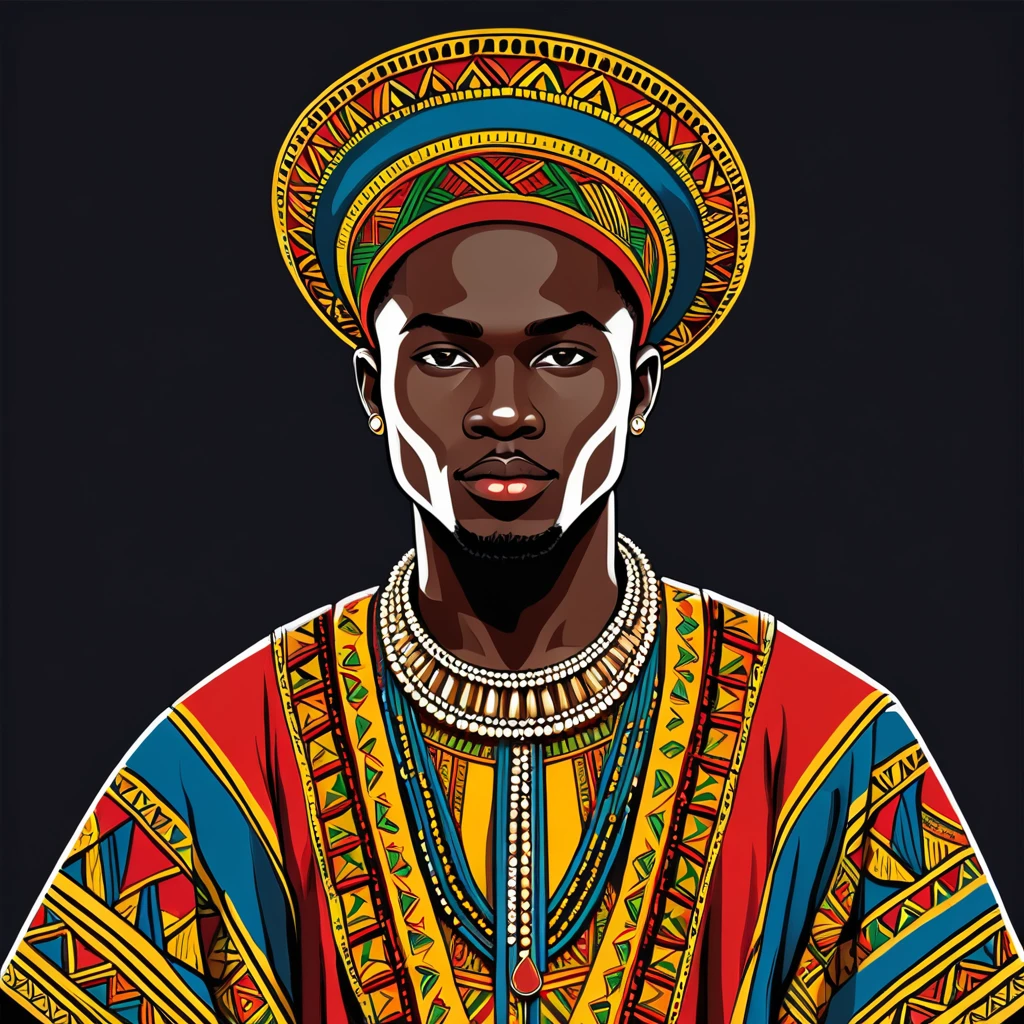 man in tanzanian folk outfit, vector graphics, strong contours
