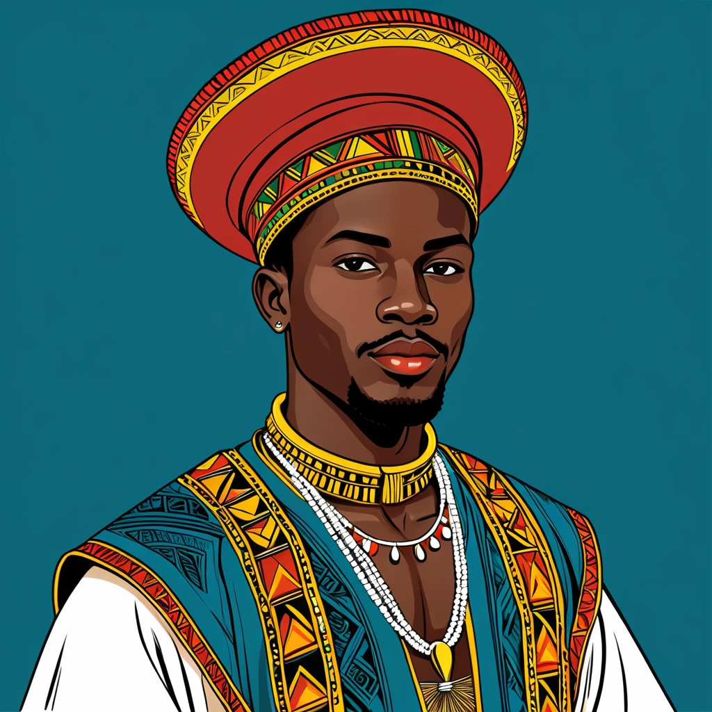 man in tanzanian folk outfit, vector graphics, strong contours
