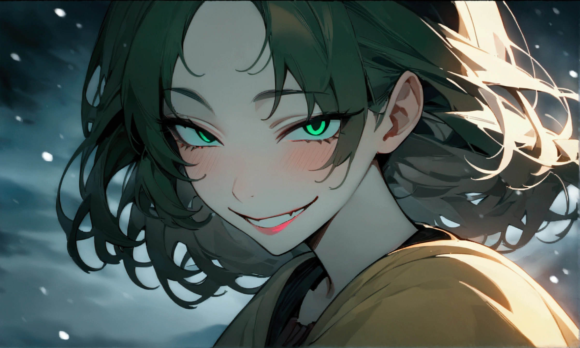 (masterpiece:1.2, Highest quality),(snow white:1.3), 1 female, whole body, casual, Wide green, Minimal makeup, pale,Natural materials, Close-up face, (Wicked Smile:1.3), Bright Eyes、Round pupils,8K high resolution, Fine Lines, ((whole body)), (The whole head is visible:1.2)