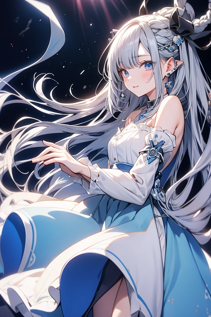 Gray Hair、blue eyes、long hair、Idol、Fluffy skirt、dance、